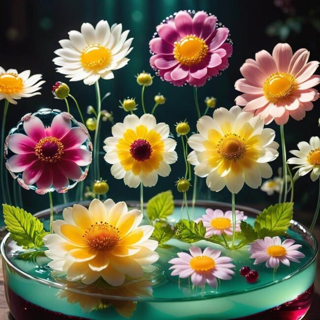 Galaretka z owocami i wtopionymi kwiatami