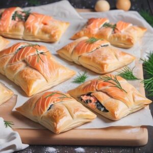 Jak podać ciasto francuskie z łososiem i serem